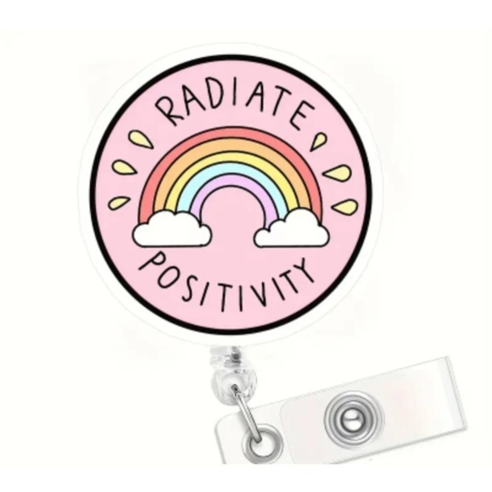 Radiate Positivity Rainbow Retractable ID Badge Reel Swivel Clip Pink